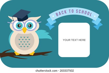 Cartoon school owl vector background. Back to school illustration.