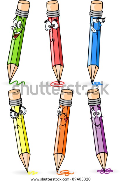 Cartoon School Pencils Stock Vector (Royalty Free) 89405320 | Shutterstock