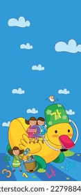 The cartoon school student standing at the school gate, with his vertical illustrations, guides students' dreams and helps them learn.