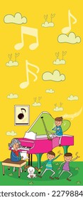 The cartoon school student standing at the school gate, with his vertical illustrations, guides students' dreams and helps them learn.