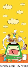 The cartoon school student standing at the school gate, with his vertical illustrations, guides students' dreams and helps them learn.