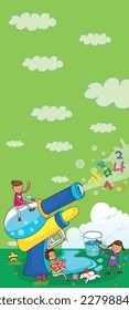 The cartoon school student standing at the school gate, with his vertical illustrations, guides students' dreams and helps them learn.