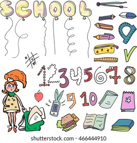 Cartoon school supplies.