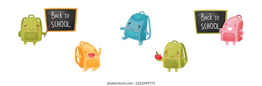 Cartoon Schoolbags or School Rucksack Character Vector Set