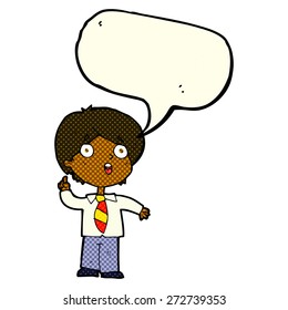cartoon schoolboy answering question with speech bubble