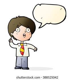 escolar de dibujos animados respondiendo preguntas con burbuja de discursos
