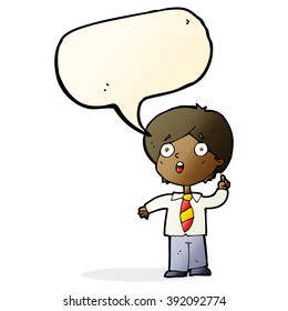 cartoon schoolboy answering question with speech bubble
