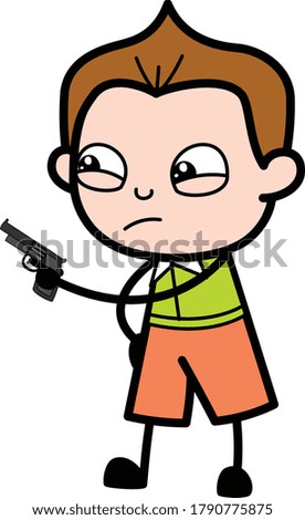 Cartoon Schoolboy Pointing Gun Design Illustration