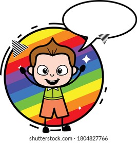 Cartoon Schoolboy with rainbow background