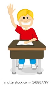 Cartoon schoolboy raising hand