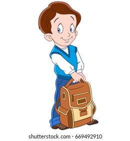 Cartoon schoolboy with a school backpack. Vector illustration for kids and children.