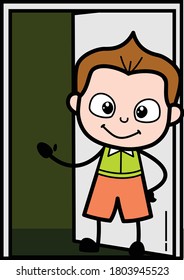 Cartoon Schoolboy Standing at door