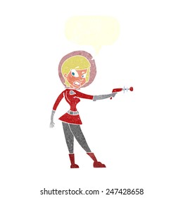 cartoon sci fi girl with speech bubble