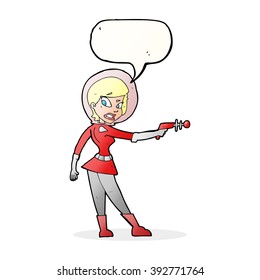 cartoon sci fi girl with speech bubble