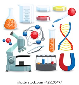 Cartoon Science Decorative Icons Set Isolated Vector Illustration