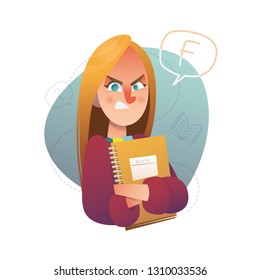 Cartoon science vector illustration with girl study exam on white background, great design for any purposes. Education isolated.