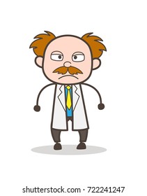 Cartoon Scientist Aggressive Face Vector Illustration