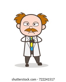 Cartoon Scientist Anger Mood Vector Illustration