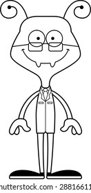 A cartoon scientist ant smiling.
