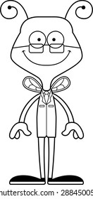 A cartoon scientist bee smiling.