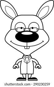A cartoon scientist bunny smiling.