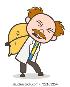 Cartoon Scientist Carrying So Much Burden Vector Concept