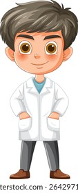 Cartoon scientist character with a confident expression