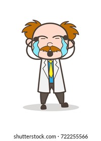 Cartoon Scientist Crying Vector Illustration