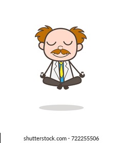Cartoon Scientist Doing Meditation Vector Illustration