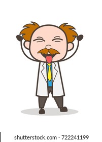 Cartoon Scientist Face with Stuck-Out Tongue Vector Illustration