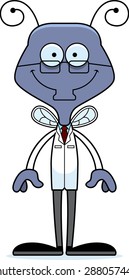 A cartoon scientist fly smiling.