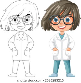 Cartoon scientist with glasses and lab attire