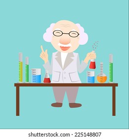 cartoon scientist with glassware