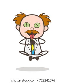 Cartoon Scientist Greedy Money Face Vector Illustration