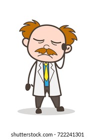 Cartoon Scientist Having Headache Vector Illustration