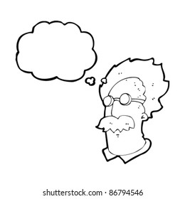 cabeza de un científico de dibujos animados con burbuja de pensamientos
