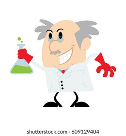 Cartoon Scientist Holding a Beaker Vector Illustration