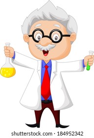 Cartoon scientist holding chemical flask