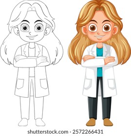 Cartoon scientist with lab coat and confident pose