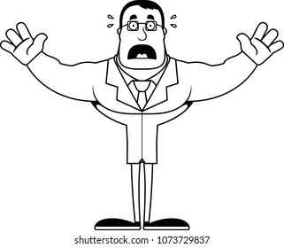 A cartoon scientist looking scared.