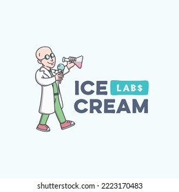 Cartoon scientist making ice cream logo icon sign design vector illustration