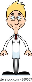 A cartoon scientist man smiling.