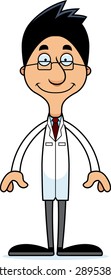 A cartoon scientist man smiling.