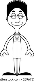 A cartoon scientist man smiling.