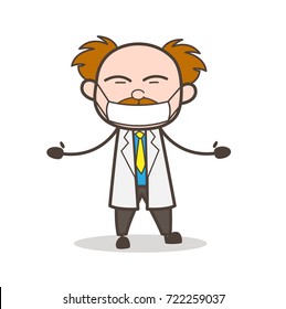 Cartoon Scientist with Medical Mask on Face Vector Illustration