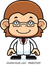 A cartoon scientist monkey smiling.