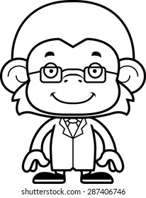 A cartoon scientist monkey smiling.