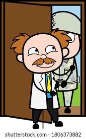 Cartoon Scientist opening Door Vector Illustration Design