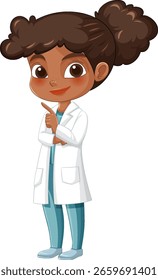 Cartoon cientista apontando com uma expressão confiante