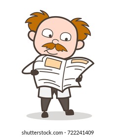 Cartoon Scientist Reading News Vector Illustration